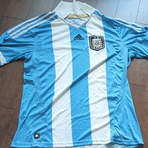 Adidas Blue and White Striped Soccer Jersey